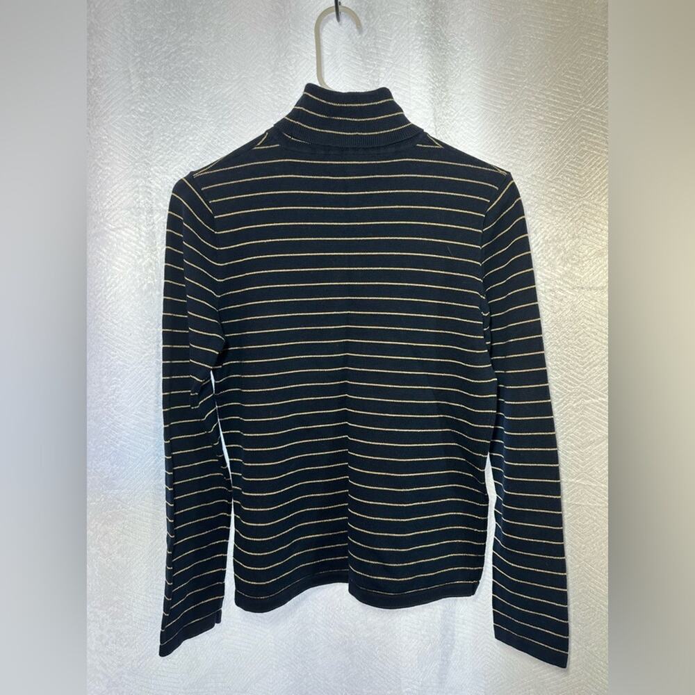 Lauren Ralph Lauren Navy Blue Stripe Ribbed Turtleneck Sweater Size Petite Small